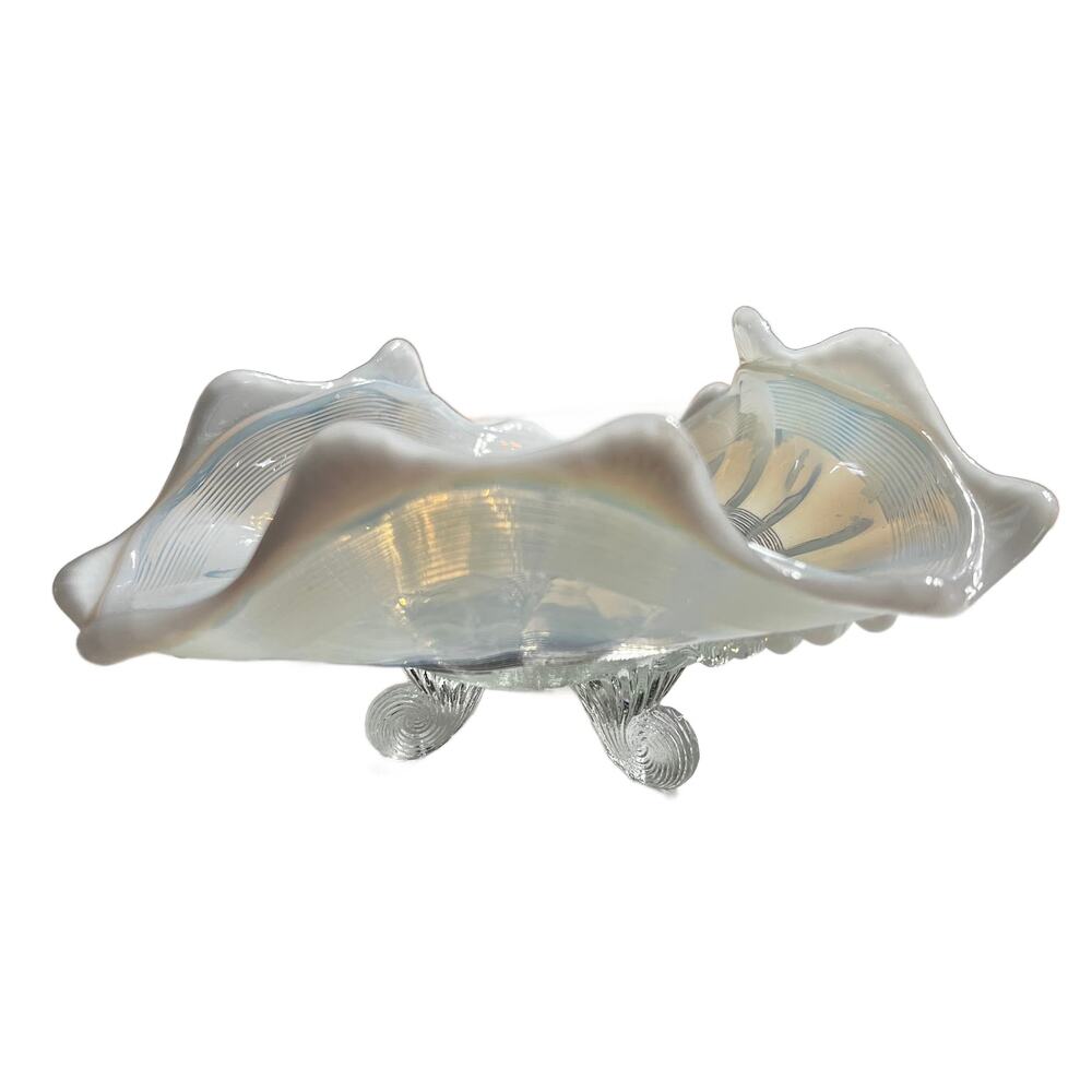VTG Northwood Jackson Pattern White Opalescent Glass Opalescent 3-Footed Dish